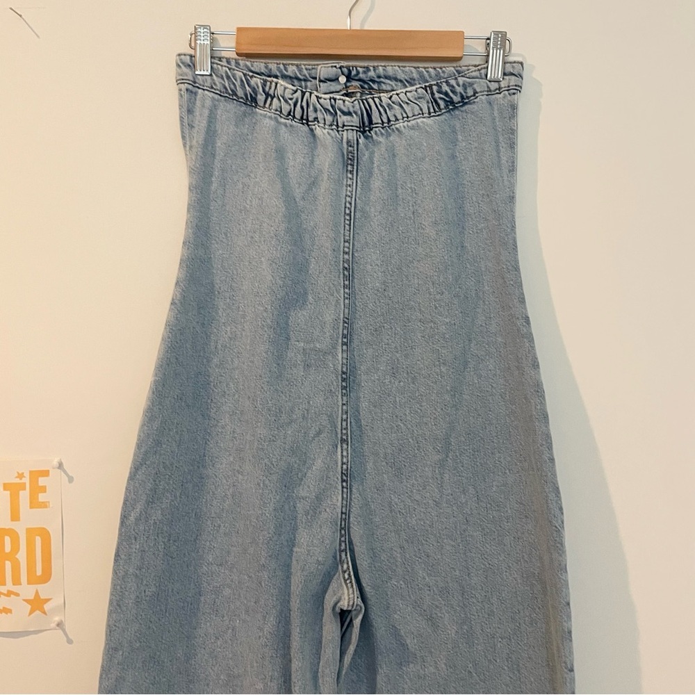 Zara TRF STRAPLESS DENIM JUMPSUIT Blogger Fav Wide Leg - Picture 11 of 15